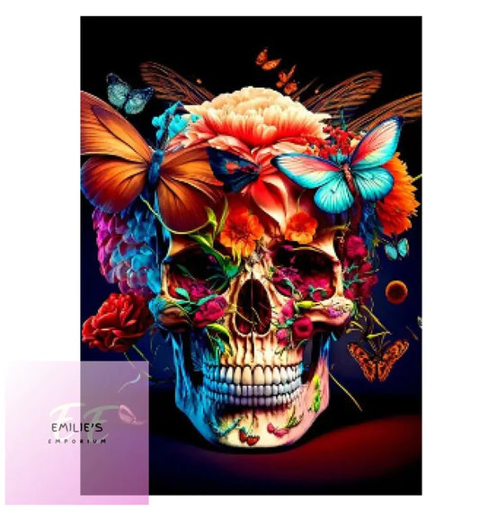 Skull With Flowers & Butterflies Diamond Art 20X30Cm
