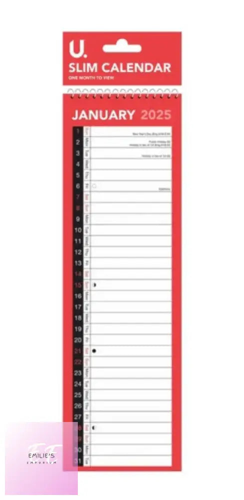 Slim Calendar 2025-2026 - Assorted Planner Organiser Schedule