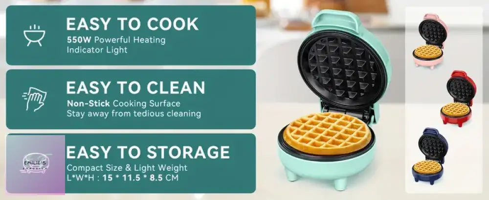 Snailar Mini Waffle Maker - 550W Choice Of Colour