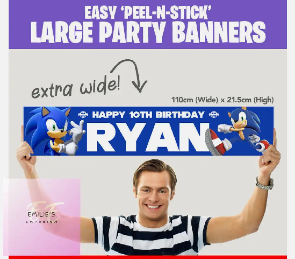 Sonic Personalised Birthday Party Banners (110Cm X 21.5Cm) + Design Service