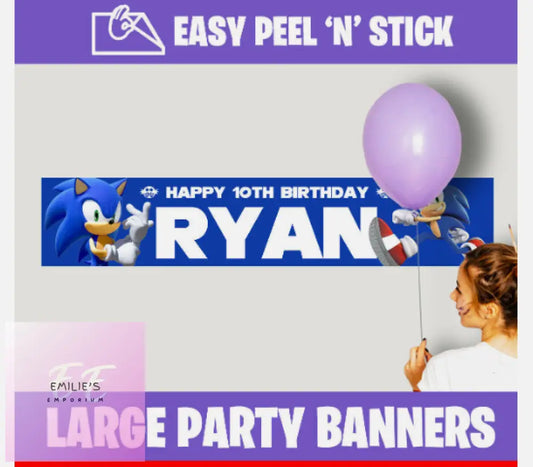 Sonic Personalised Birthday Party Banners (110Cm X 21.5Cm) + Design Service