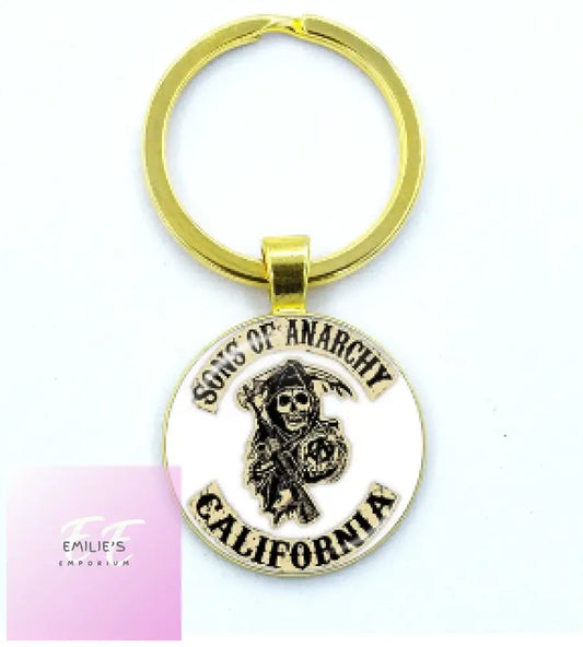 Sons Of Anarchy California White Key Ring- Gold Ring