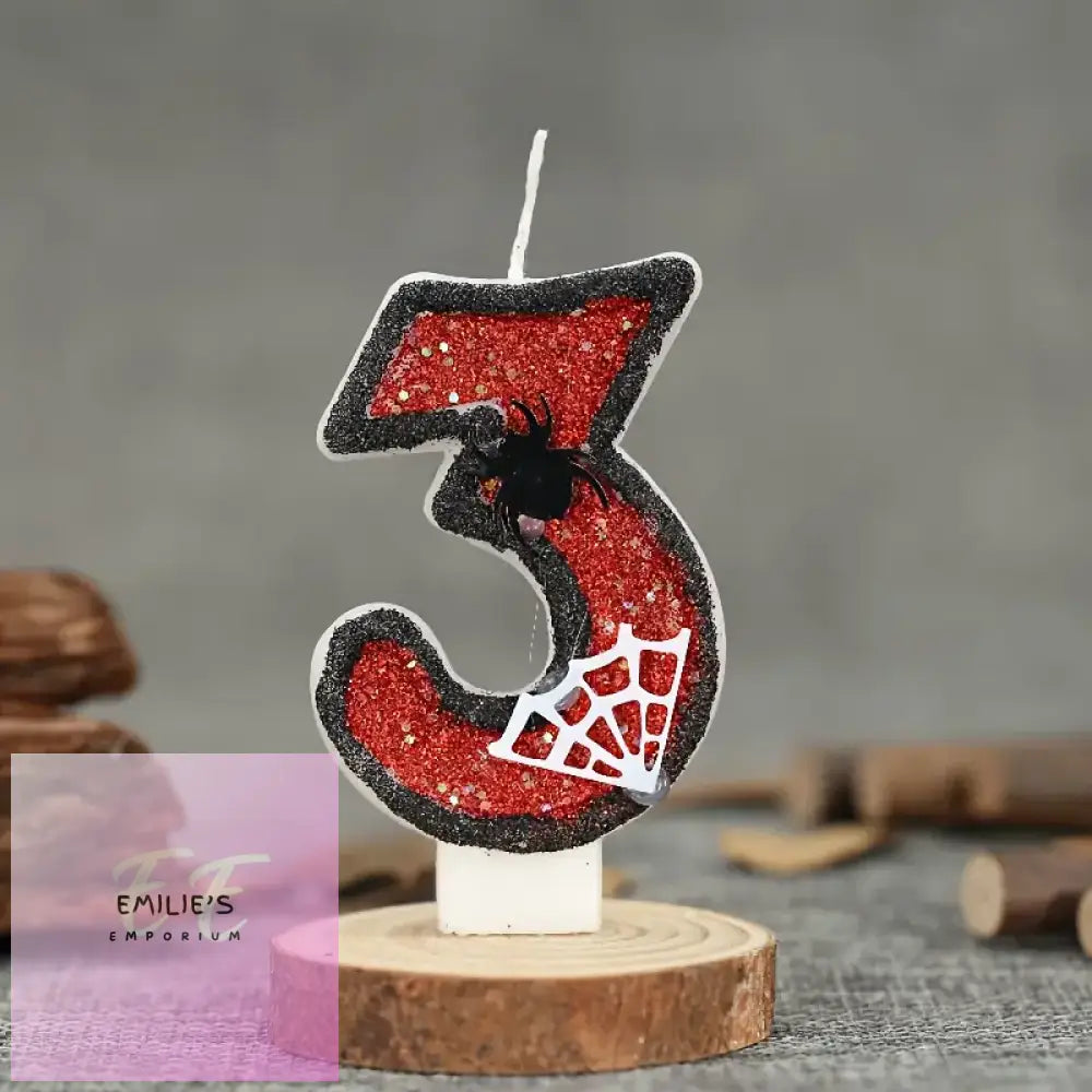 Spider-Themed Birthday Candles - Black & Red Sequin Choice Of Number