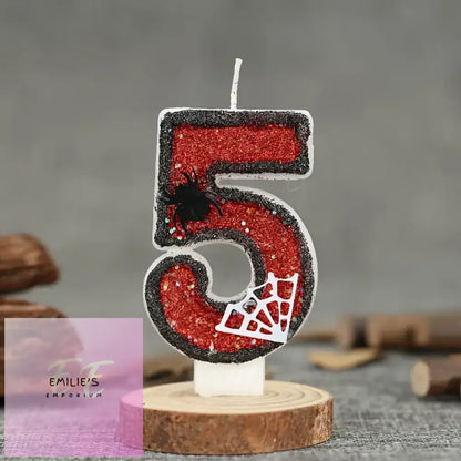 Spider-Themed Birthday Candles - Black & Red Sequin Choice Of Number 5