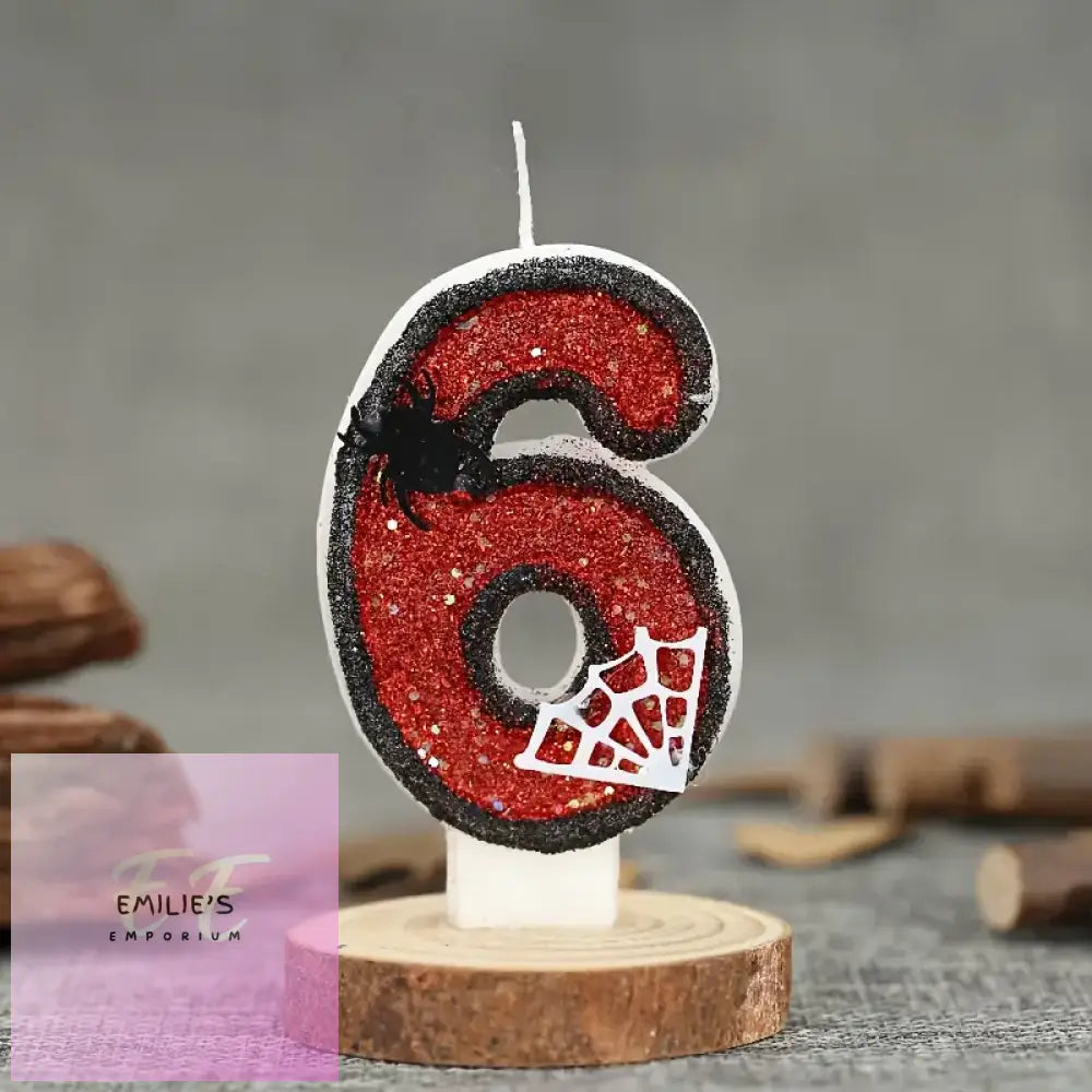 Spider-Themed Birthday Candles - Black & Red Sequin Choice Of Number 6