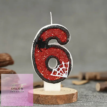 Spider-Themed Birthday Candles - Black & Red Sequin Choice Of Number 6