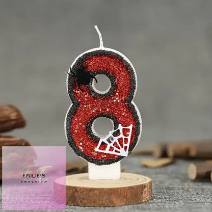 Spider-Themed Birthday Candles - Black & Red Sequin Choice Of Number 8