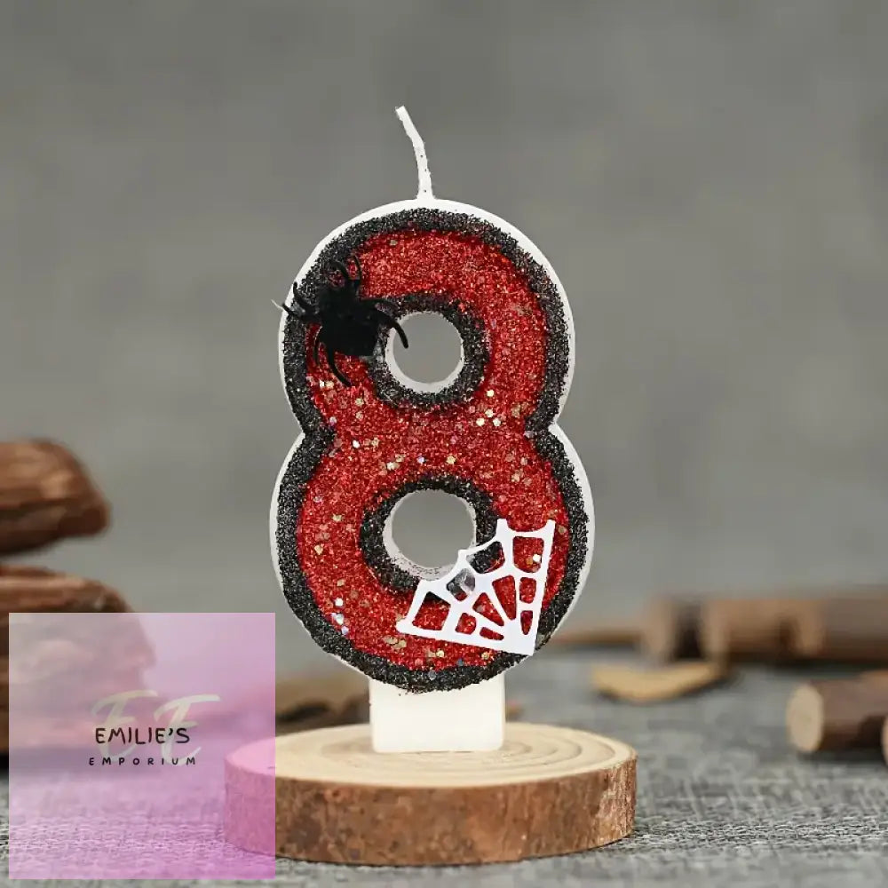 Spider-Themed Birthday Candles - Black & Red Sequin Choice Of Number