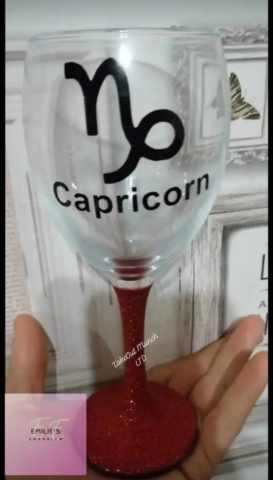 Star Sign Glitter Glass - Personalised Wine Glass Capricorn Set