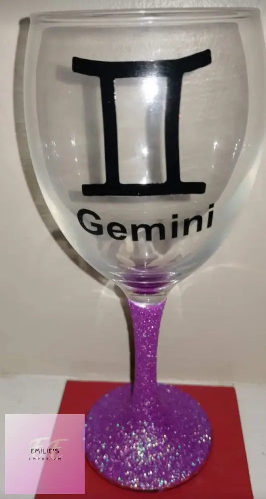 Star Sign Glitter Glass - Personalised Wine Glass Gemini Set