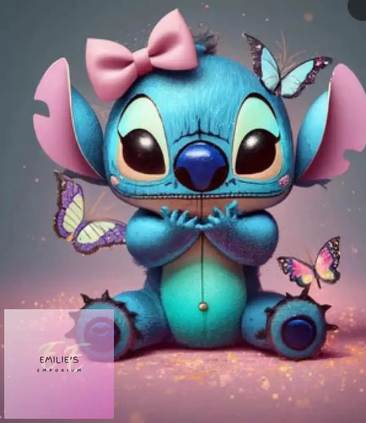 Stitch Wearing Bow And With Butterflies Flying