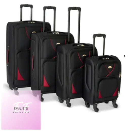 Suitcase Luggage Set On Wheels - 4 Pieces Assorted Colours Black & Red