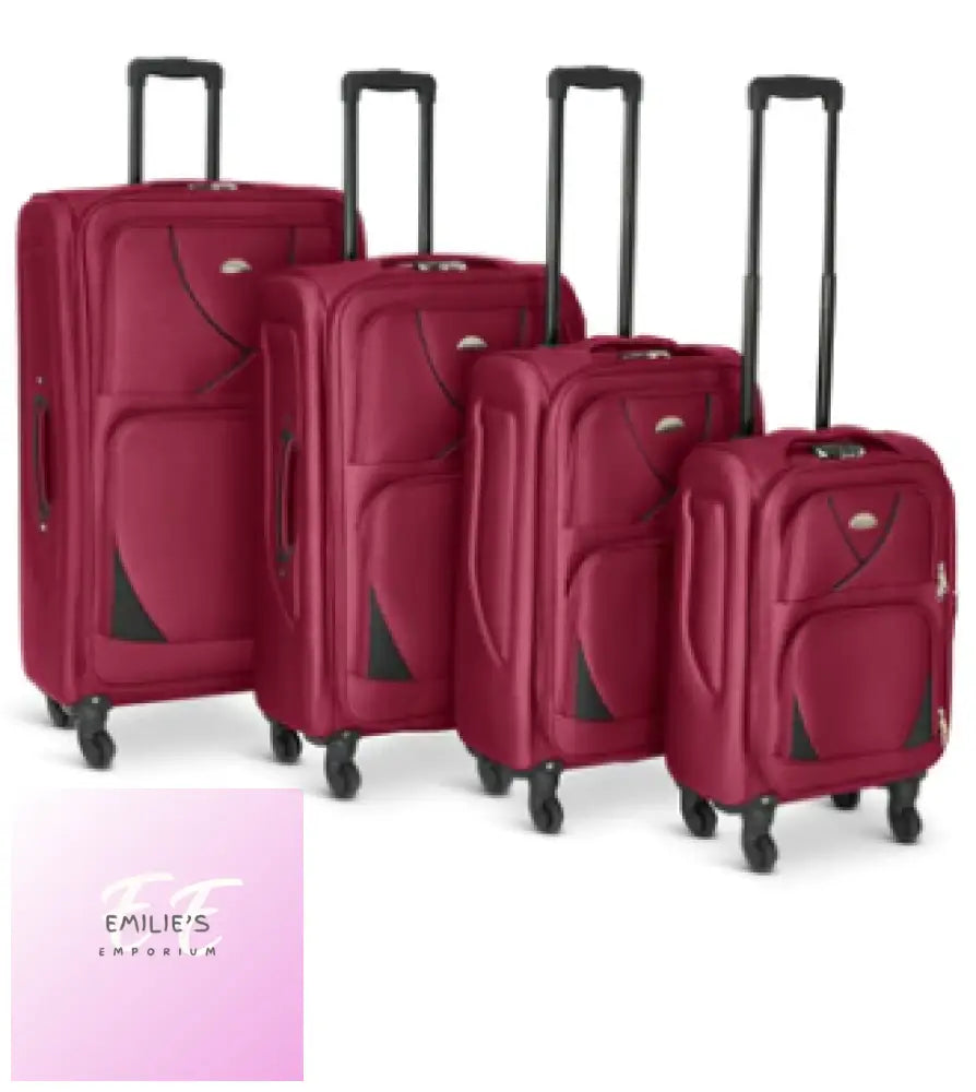 Suitcase Luggage Set On Wheels - 4 Pieces Assorted Colours Red & Black