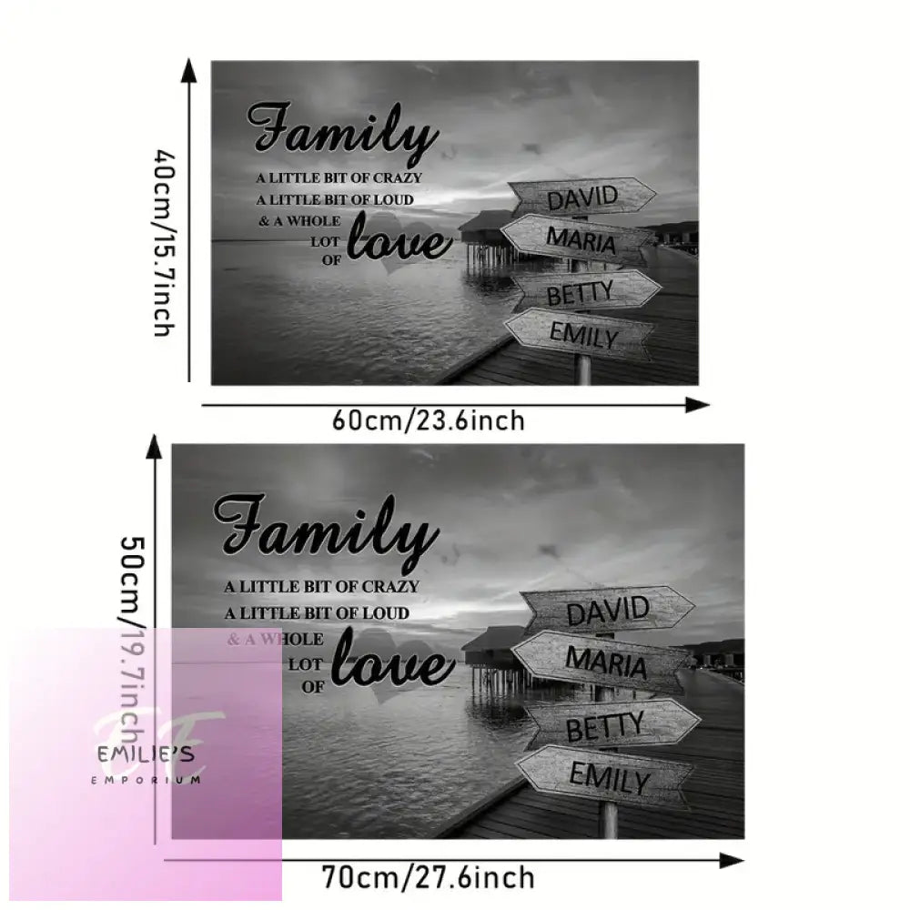 Unframed Personalized Family Names Canvas - Choice Of Size