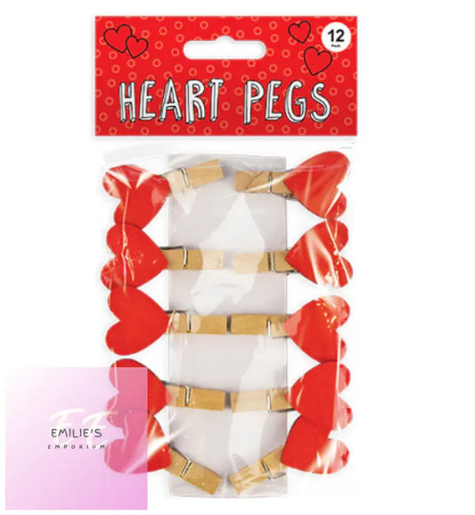 Valentines Wooden Heart Pegs - 12 Pack