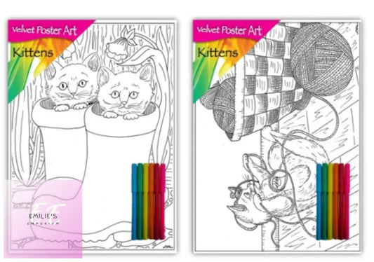 Velvet Poster Art Kittens With Felt Tip Pens - Assorted