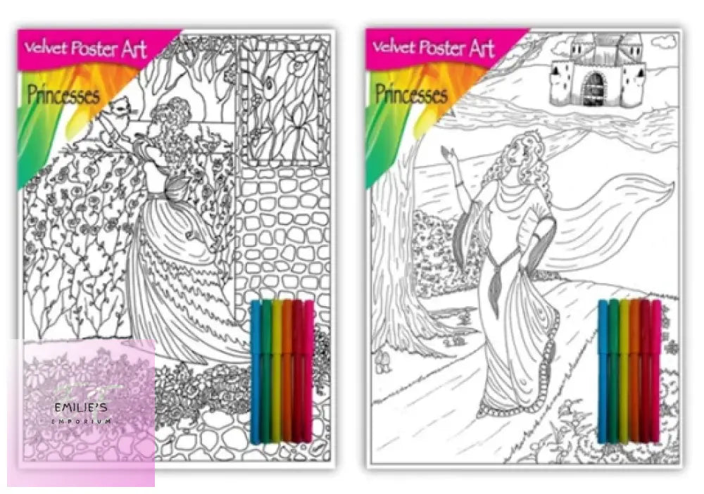 Velvet Poster Art Princesses/Castles With Felt Tip Pens - Assorted