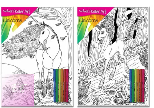 Velvet Poster Art Unicorns With Felt Tip Pens - Assorted