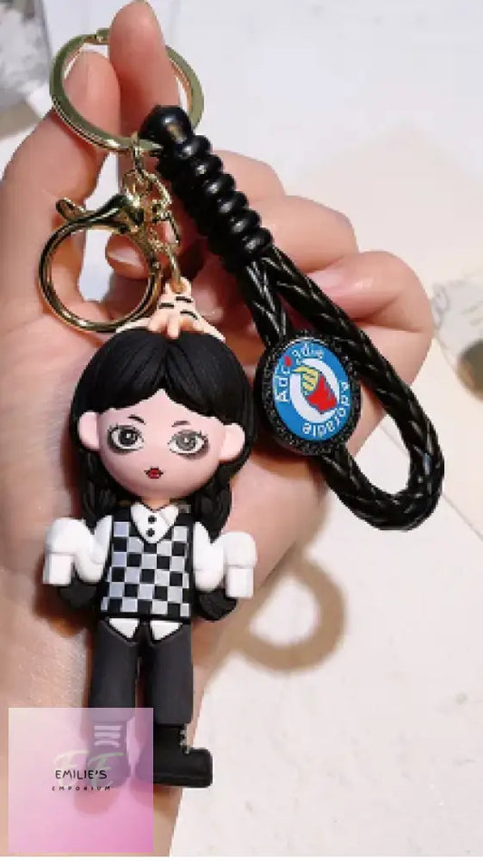 Wednesday Addams Wearing Checked Top Key Ring