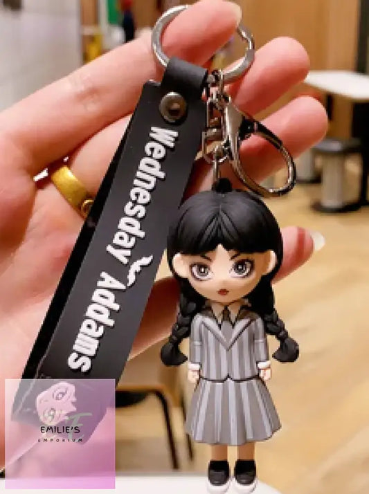 Wednesday Addams Wearing Grey Dress Key Ring