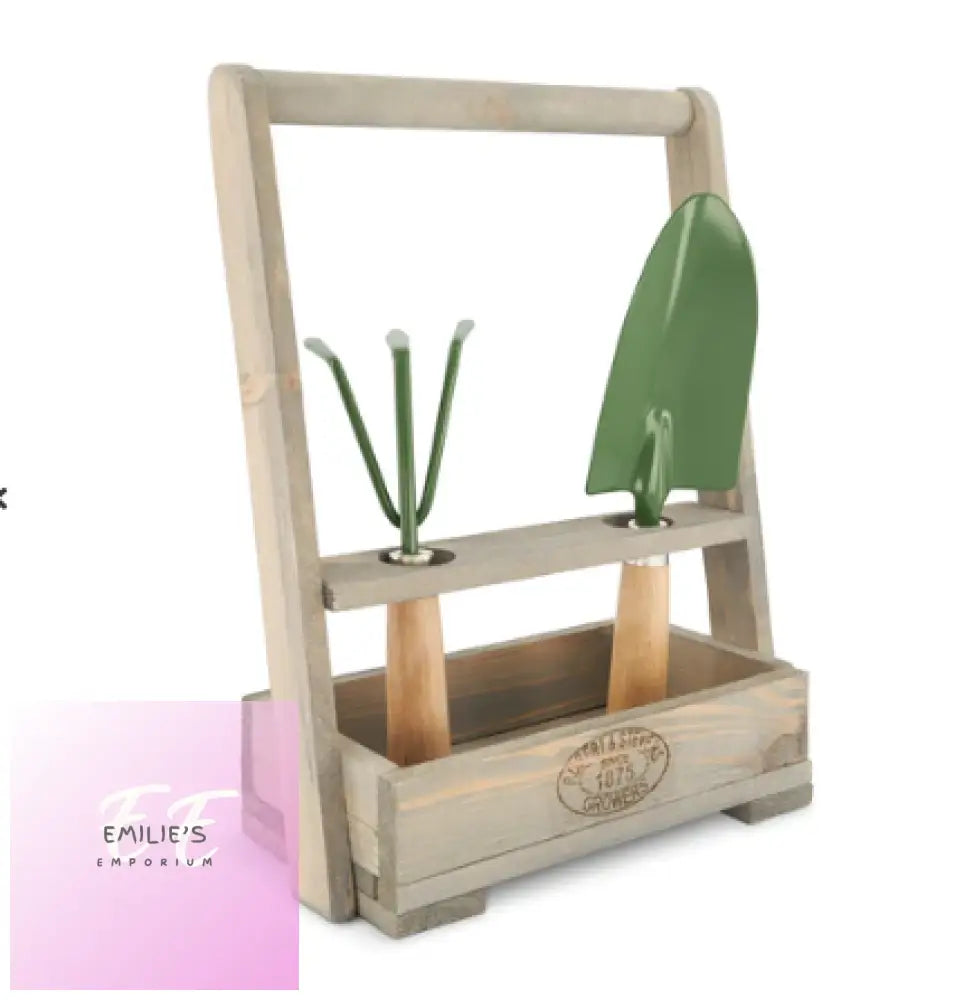 Wooden Garden Tool Holder With Trowel & Fork